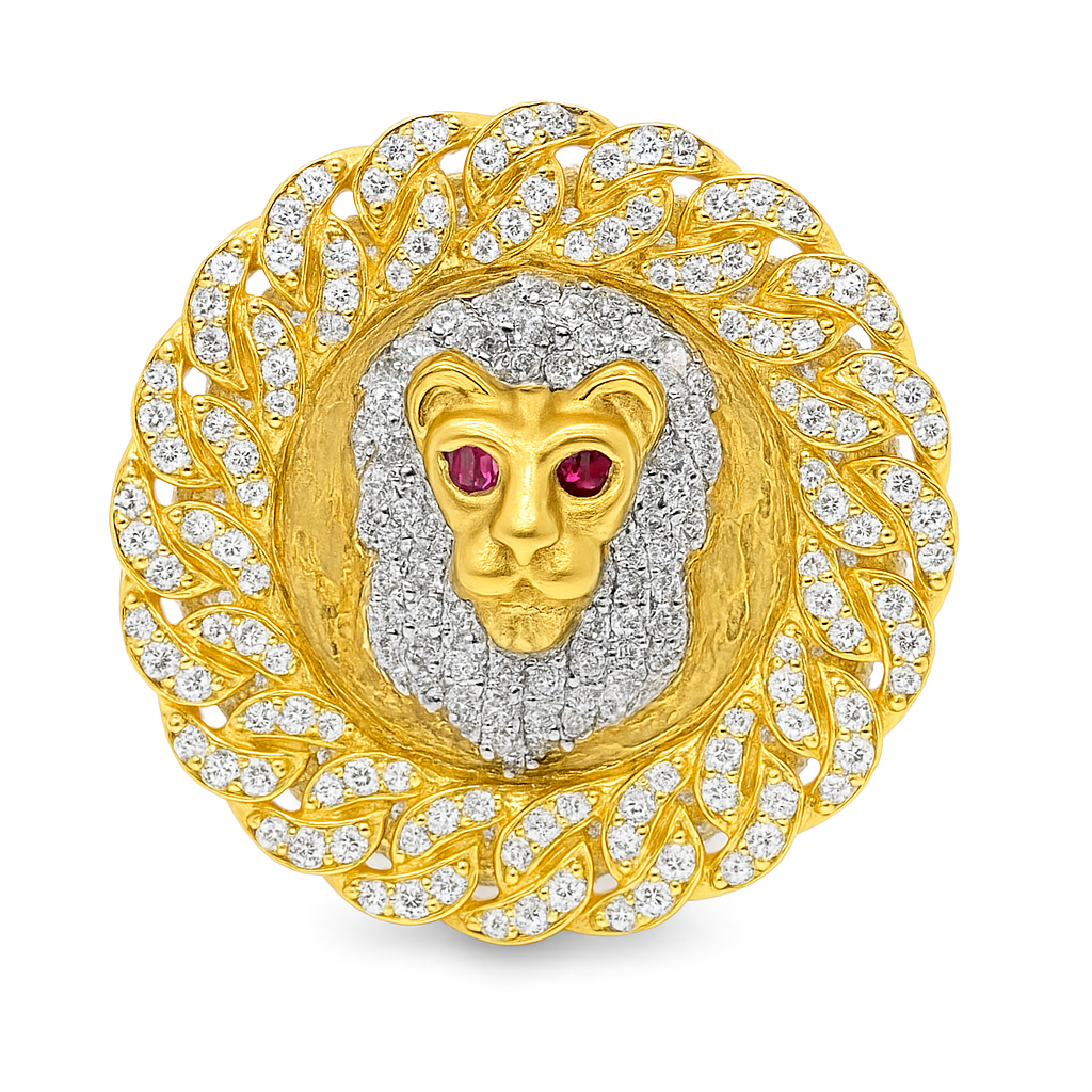10K Yellow Gold Diamond Lion Head Ring 1.50 CTW | Iced-Out King of the Jungle Ring | Jewelry Palace