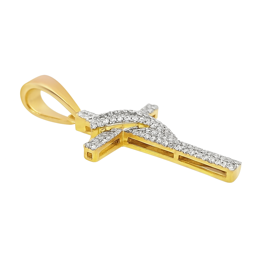 10K Yellow Gold Diamond Cross Pendant 0.25 ctw | Baguette & Round Cut Religious Charm