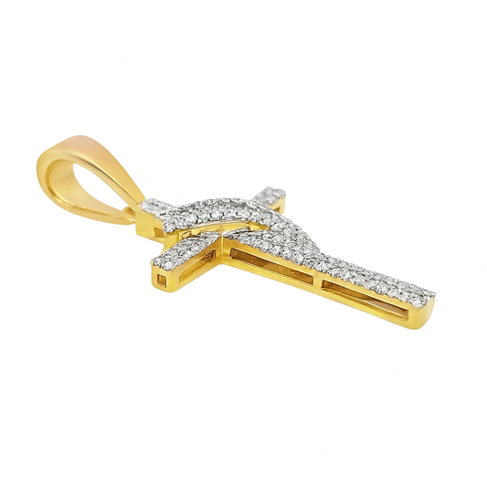10K Yellow Gold Diamond Cross Pendant 0.25 ctw | Baguette & Round Cut Religious Charm