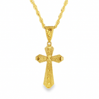 10K yellow gold textured cross necklace with rope chain