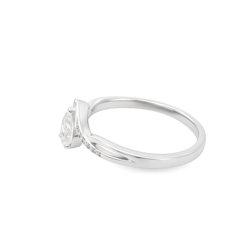 14K White Gold Pear Cut Diamond V-Shaped Engagement Ring 0.23 CTW