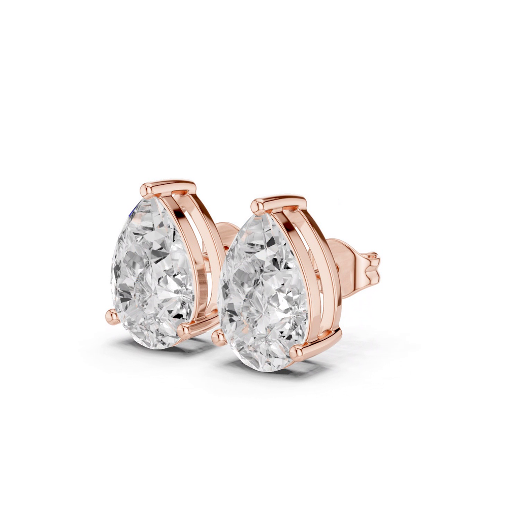 2.50 CTW pear cut lab grown diamond stud earrings in 14K rose gold