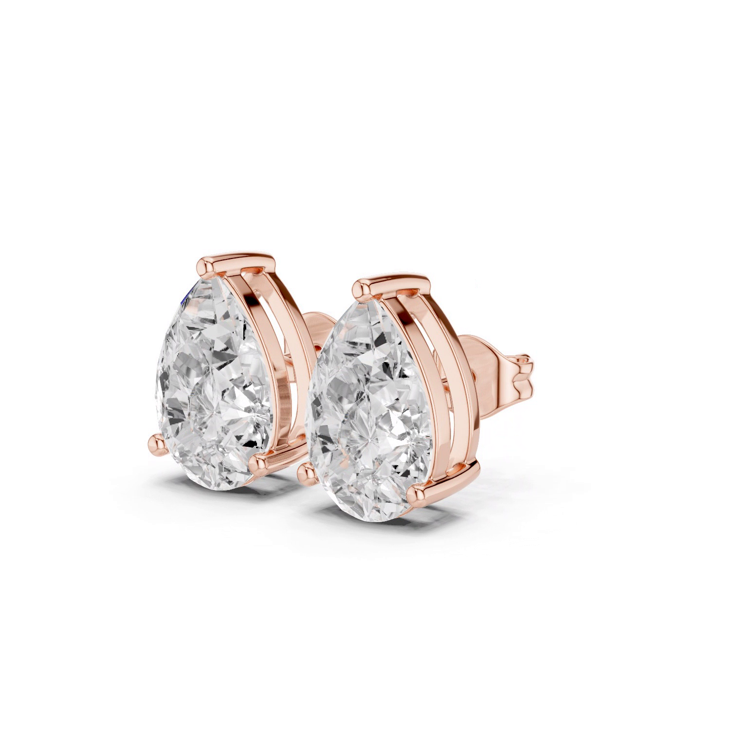 2.50 CTW pear cut lab grown diamond stud earrings in 14K rose gold
