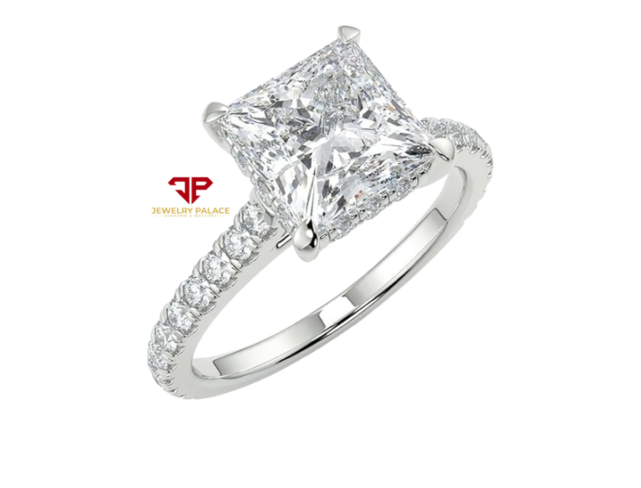 2.01 CT Princess Cut IGI Certified Lab Grown Diamond Engagement Ring – 18K White Gold 3.01 ctw Overall