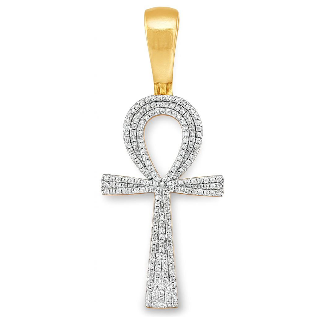 10K Yellow Gold Diamond Ankh Pendant 0.50 ctw | Symbol of Eternal Life