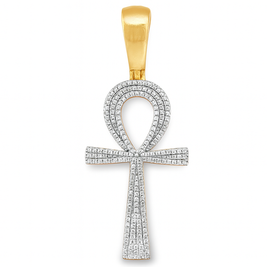 10K Yellow Gold Diamond Ankh Pendant 0.50 ctw | Symbol of Eternal Life