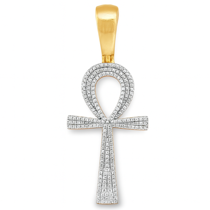 10K Yellow Gold Diamond Ankh Pendant 0.50 ctw | Symbol of Eternal Life