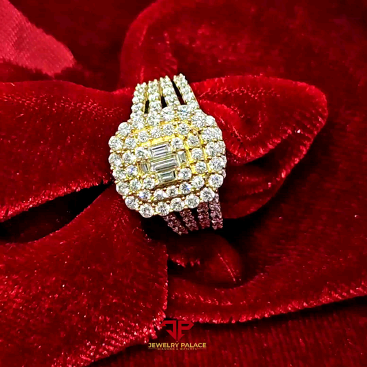 Elegant Baguette Center Double Halo Ring 1.55 Ct. Diamond 14K Yellow Gold