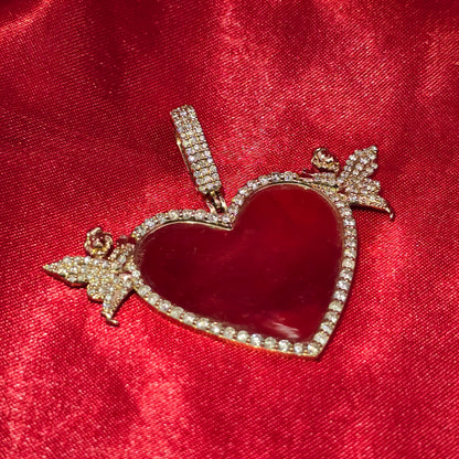 10k Yellow Gold Diamond Heart Double Angle One Row Memory Pendant 1.6 ctw