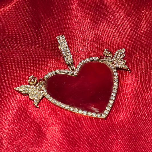 10k Yellow Gold Diamond Heart Double Angle One Row Memory Pendant 1.6 ctw