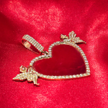 10k Yellow Gold Diamond Heart Double Angle One Row Memory Pendant 1.6 ctw