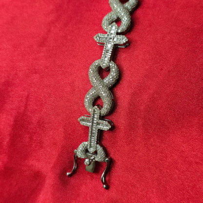 10k White Gold Diamond Infinity Link Mixed Cross Bracelet 5.17 ctw