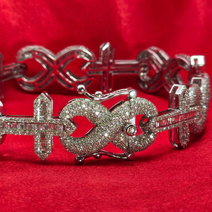 10k White Gold Diamond Infinity Link Mixed Cross Bracelet 5.17 ctw