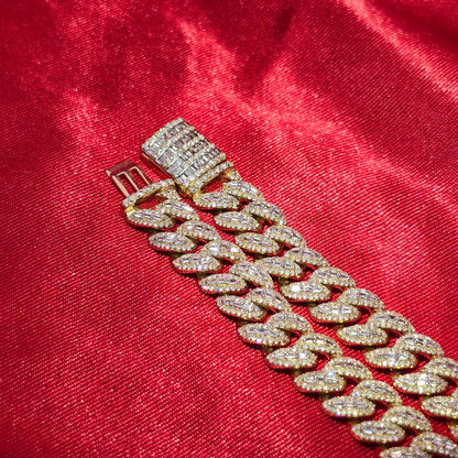 10k Yellow Gold Baguette Diamond Cuban Link Bracelet