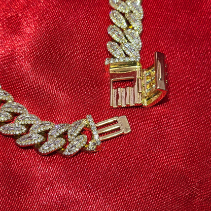 10k Yellow Gold Baguette Diamond Cuban Link Bracelet