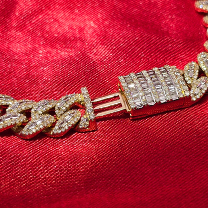 10k Yellow Gold Baguette Diamond Cuban Link Bracelet