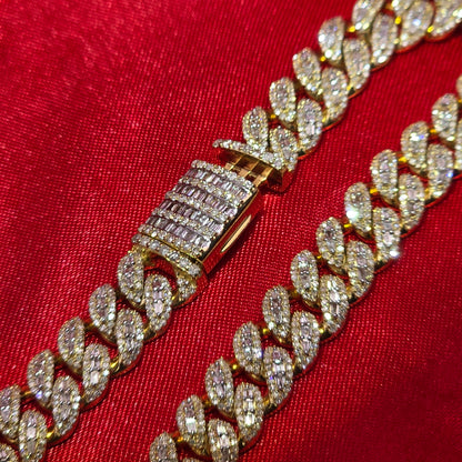 10k Yellow Gold Baguette Diamond Cuban Link Bracelet