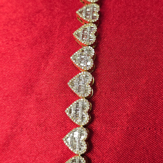 10k Yellow Gold Diamond Heart Shape Round and Baguette Bracelet 2.68 ctw