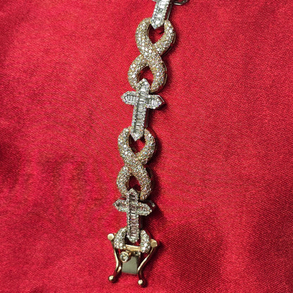 10k White Rose Gold Diamond Infinity Link Mixed Cross Bracelet 5.71 ctw