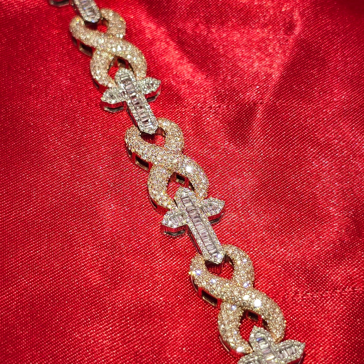 10k White Rose Gold Diamond Infinity Link Mixed Cross Bracelet 5.71 ctw