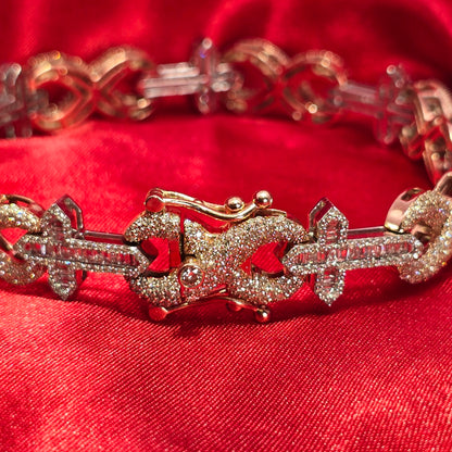 10k White Rose Gold Diamond Infinity Link Mixed Cross Bracelet 5.71 ctw