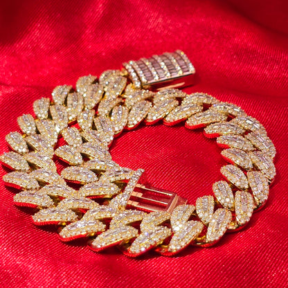 10k Yellow Gold Baguette Diamond Cuban Link Bracelet