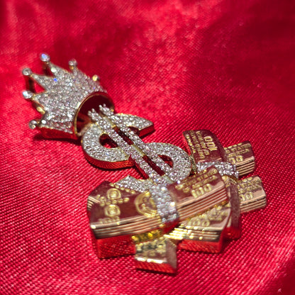 10k Yellow Gold Diamond Money Dollar Sign Pendant 3/4 ctw