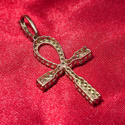 10k Yellow Gold Diamond One Row Prong Ankh Cross Pendant 1.25 ctw