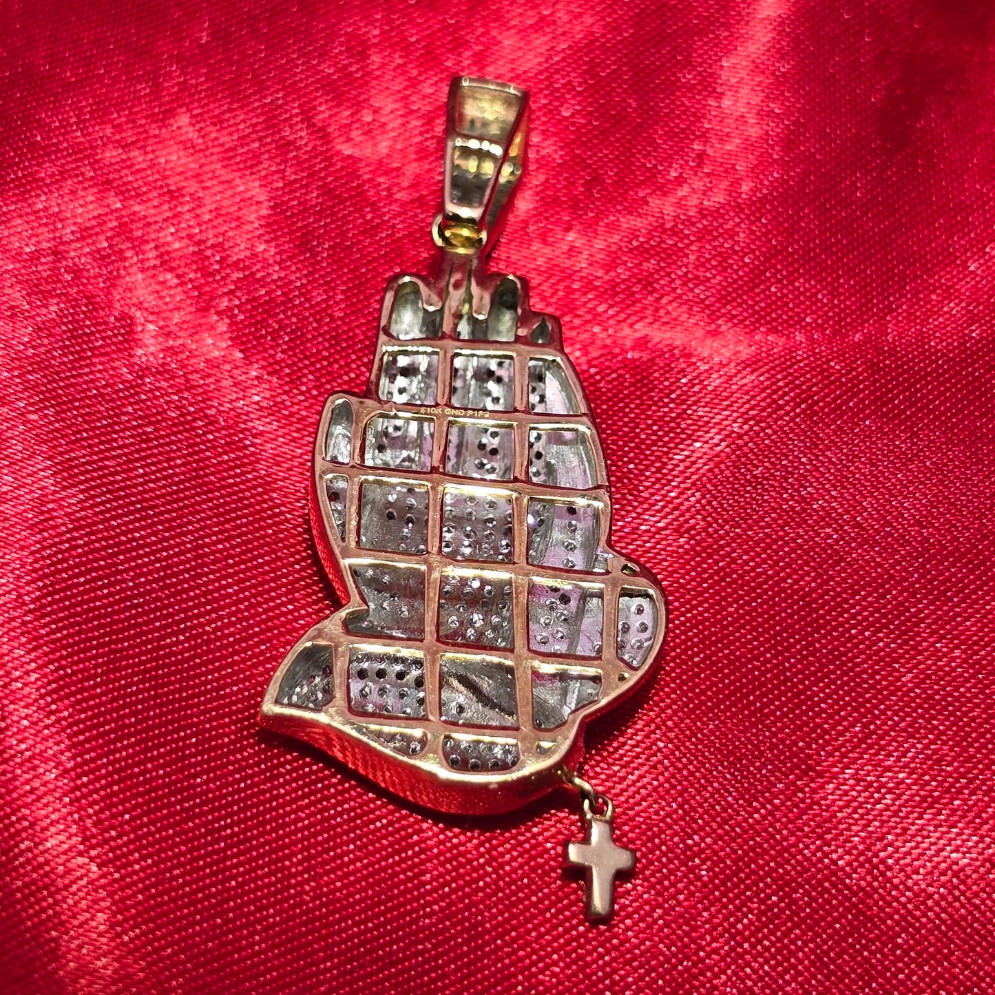 Praying Hand Cross Pendant 0.88 ctw Diamond 10K Yellow Gold