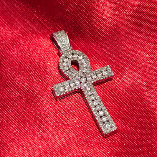 Ankh Cross Pendant 1.00 ctw Diamond 10K White Gold