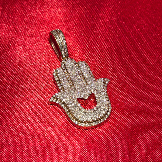 Hand of Fatima Hamsa Amulet Pendant 7.14 ctw Diamond 10K Yellow Gold