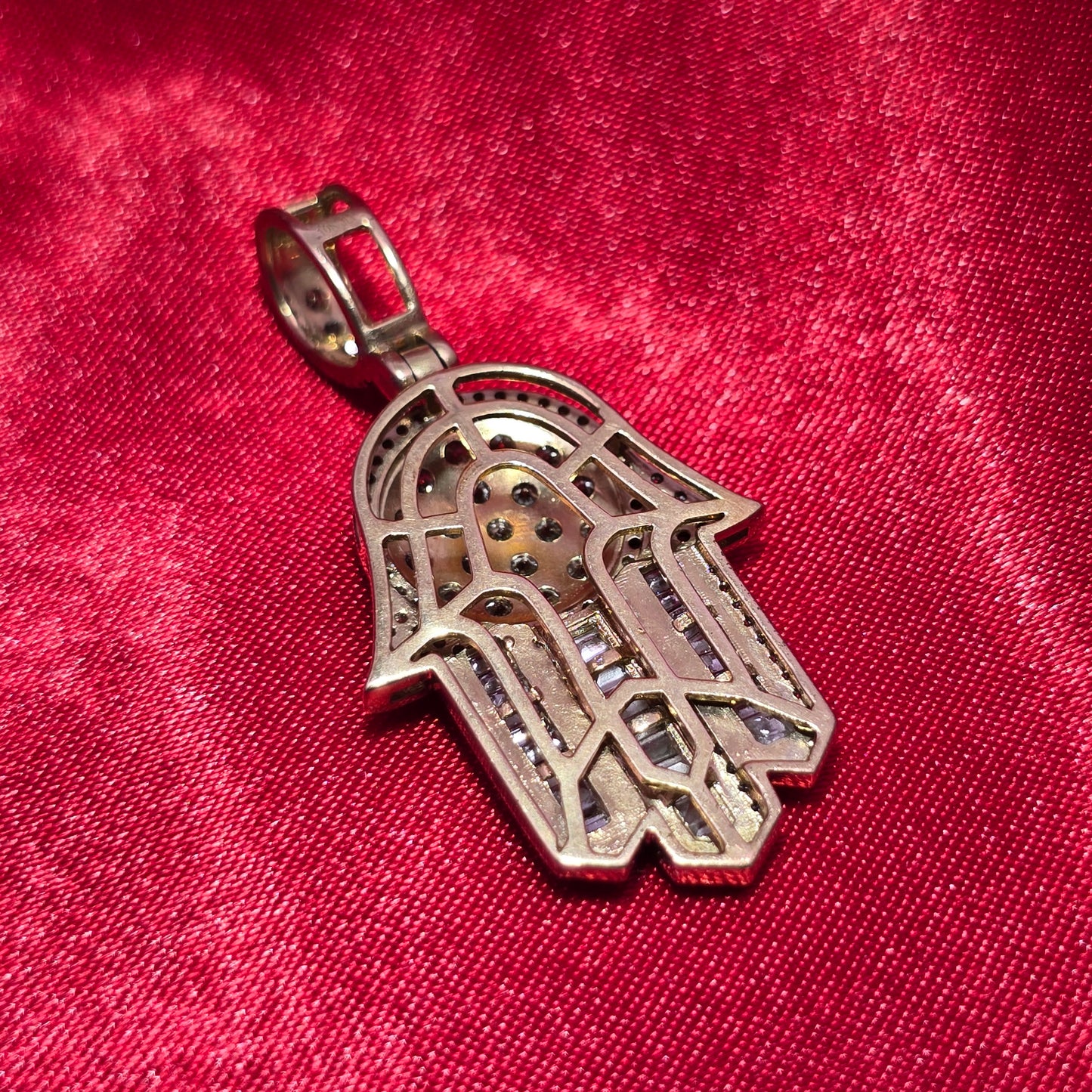 Iced Out Baguette Hamsa Pendant 1.80 ctw Diamond 10K Yellow Gold