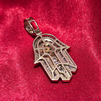 Iced Out Baguette Hamsa Pendant 1.80 ctw Diamond 10K Yellow Gold
