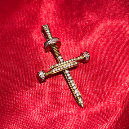 Nail Cross Pendant 1.50 ctw Diamond 10K Yellow Gold