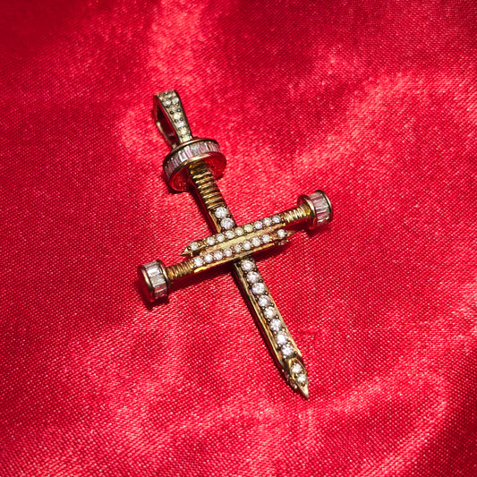 Nail Cross Pendant 1.50 ctw Diamond 10K Yellow Gold