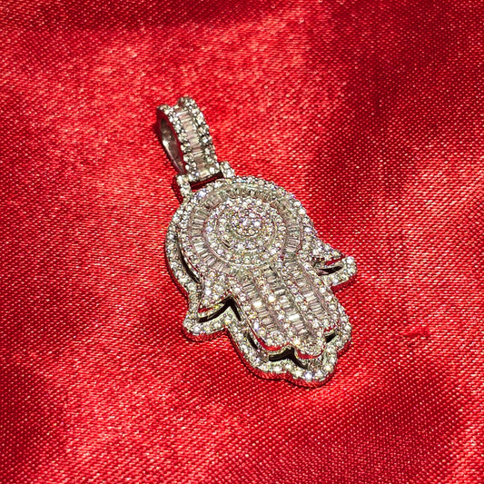Elegant Hamsa Hand Pendant 1.2 Ct. Diamond 10K White Gold