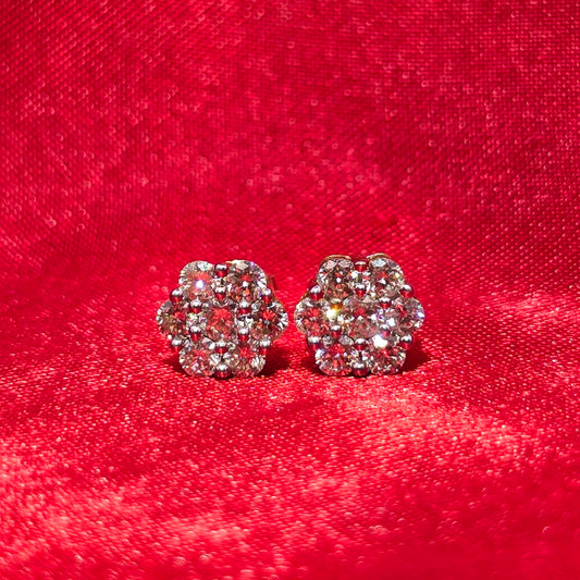 Flower Earrings 0.75 ctw Diamond 10K Yellow Gold