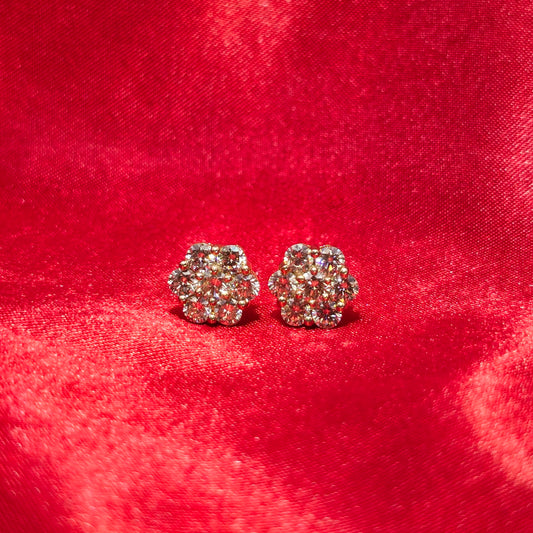 Flower Earrings 2.50 ctw Diamond 10K Yellow Gold
