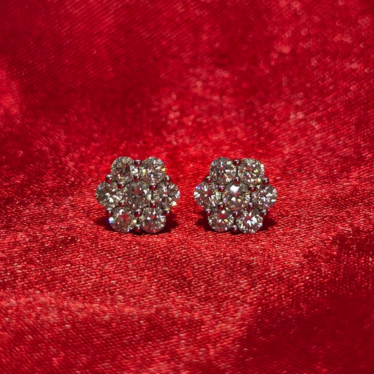 Flower Earrings 0.88 ctw Diamond 10K White Gold