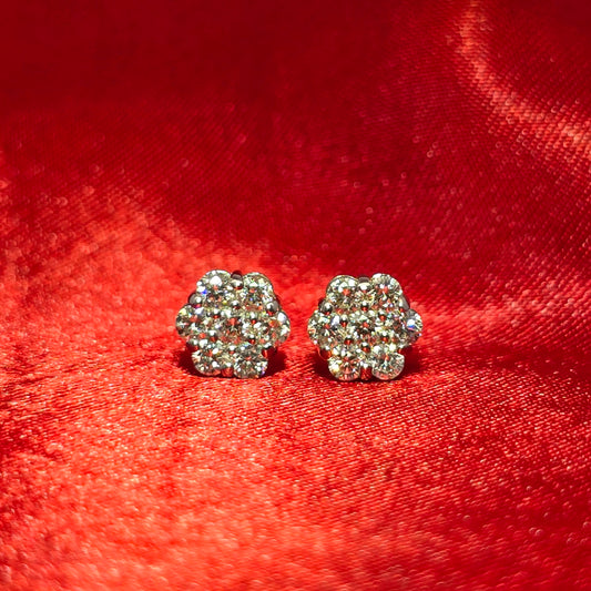 Flower Earrings 0.80 ctw Diamond 14K White Gold