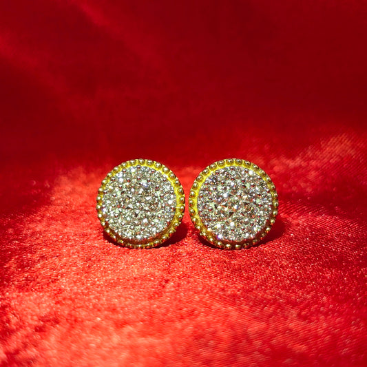 Round Earrings 1.00 ctw Diamond 10K Yellow Gold
