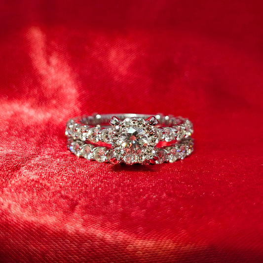 Engagement Ring with Band 4.0 ctw Diamond 14K White Gold