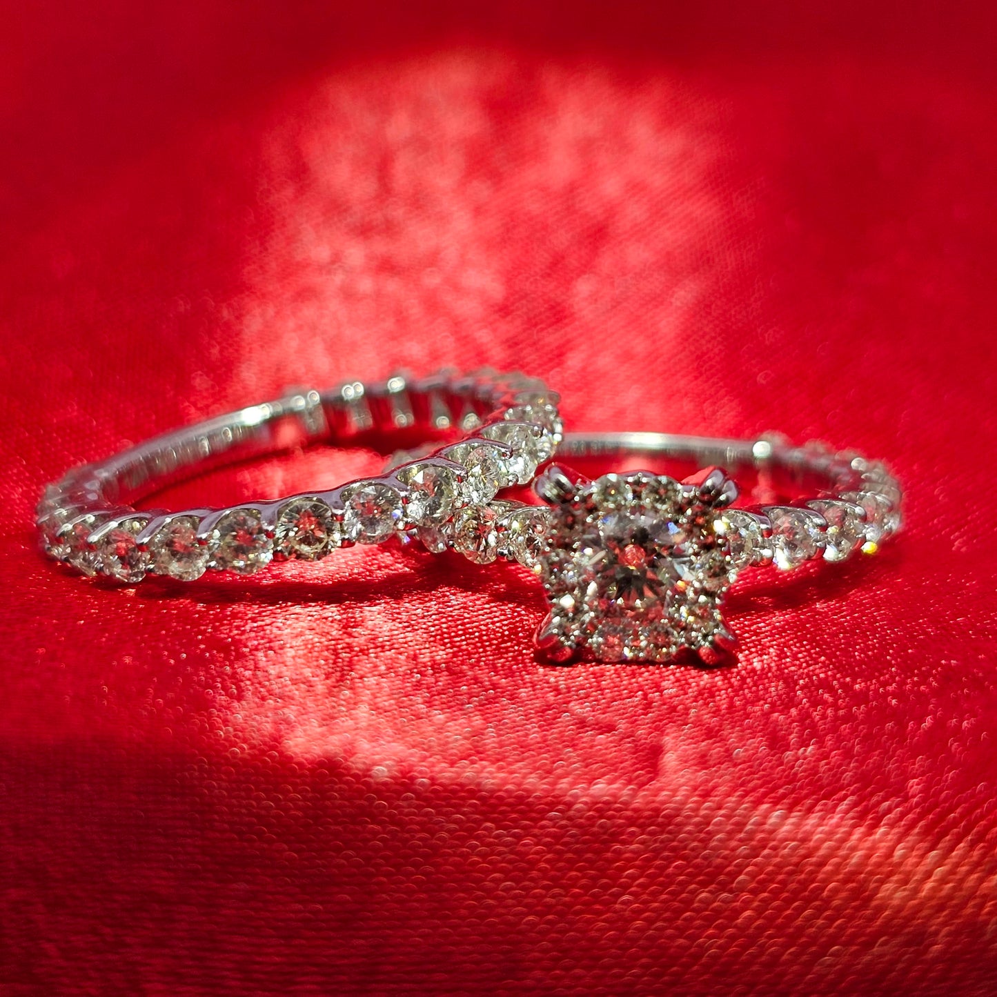 Engagement Ring with Band 4.0 ctw Diamond 14K White Gold