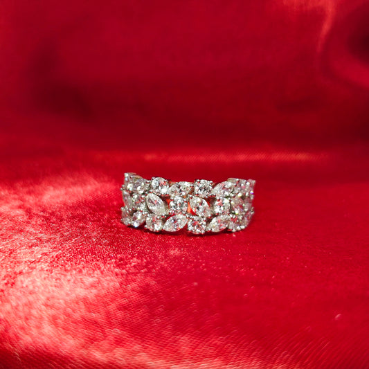 Floral Alternating Marquise and Round Wedding Band Ring 2.07 ctw Diamond 14K Yellow Gold