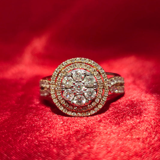 Cluster Ring 0.98 ctw Diamond 10K Yellow Gold