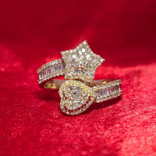 10k Yellow Gold Diamond Star & Heart Crossover Ring 0.75 ctw