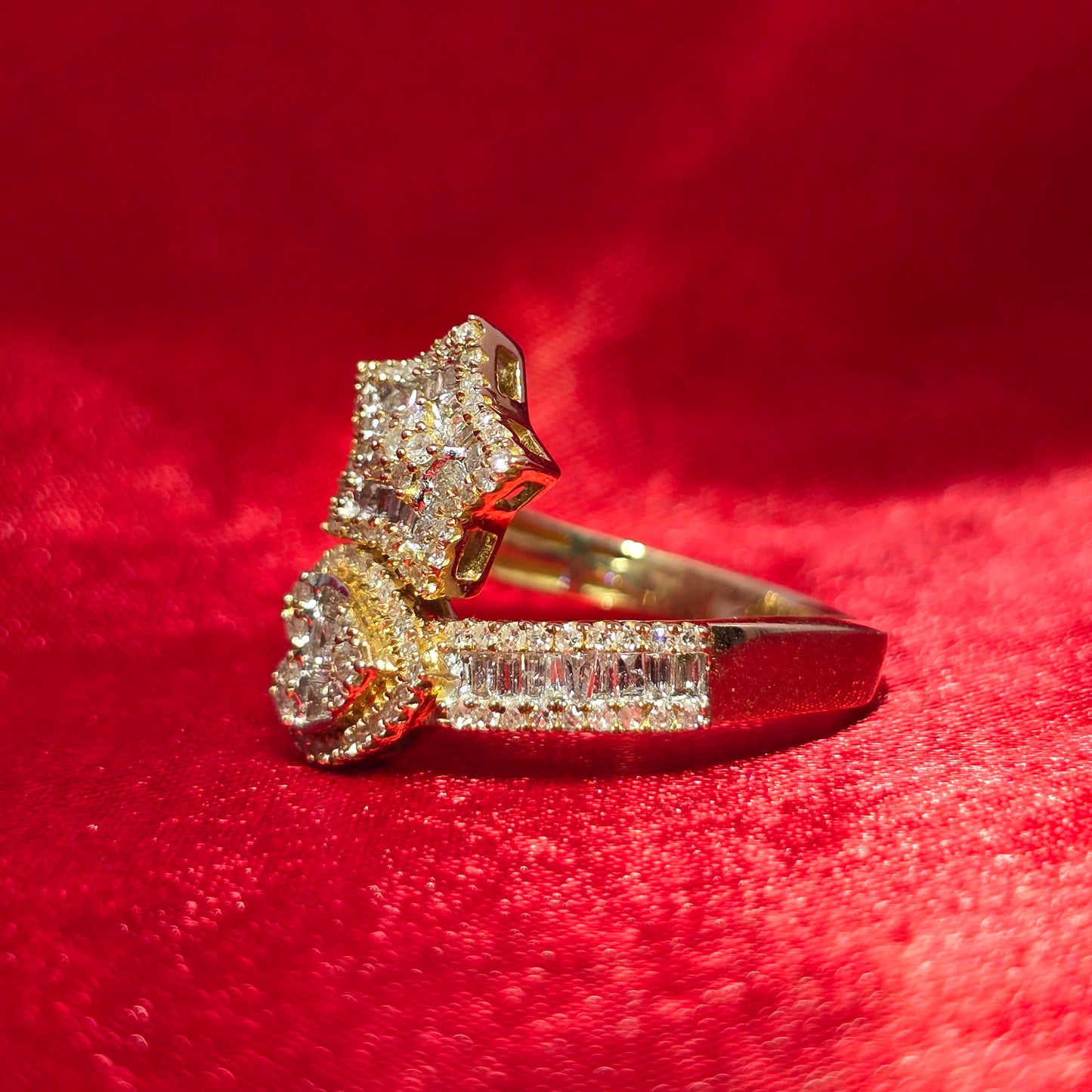 10k Yellow Gold Diamond Star & Heart Crossover Ring 0.75 ctw