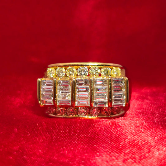 Finish Round & Baguette Cut Ring Wedding Band 2.98 ctw Diamond 10K Yellow Gold