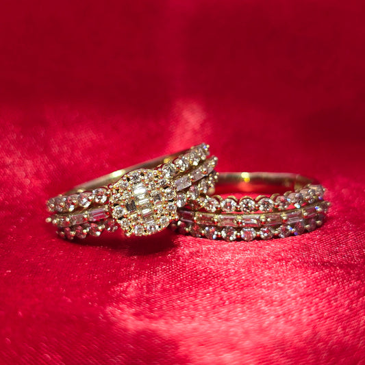 Round and Baguette Engagement Ring 2.00 ctw Diamond 10K Yellow Gold
