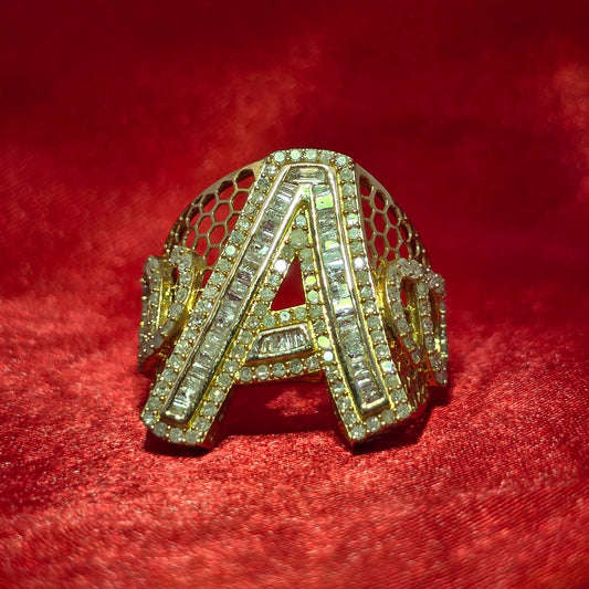 "A" Initial Ring 1.75 ctw Diamond 10K Yellow Gold